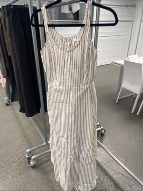 Sleeveless Cream Maxi Dress with Brown Vertical Stripes